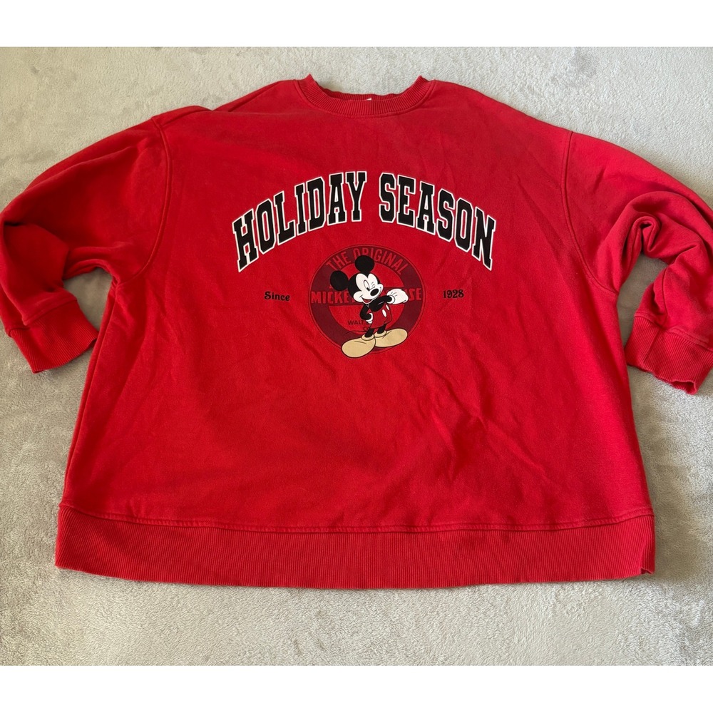 H&M‎ Size Medium Disney Mickey Mouse Holiday Season Graphic Sweatshirt Red